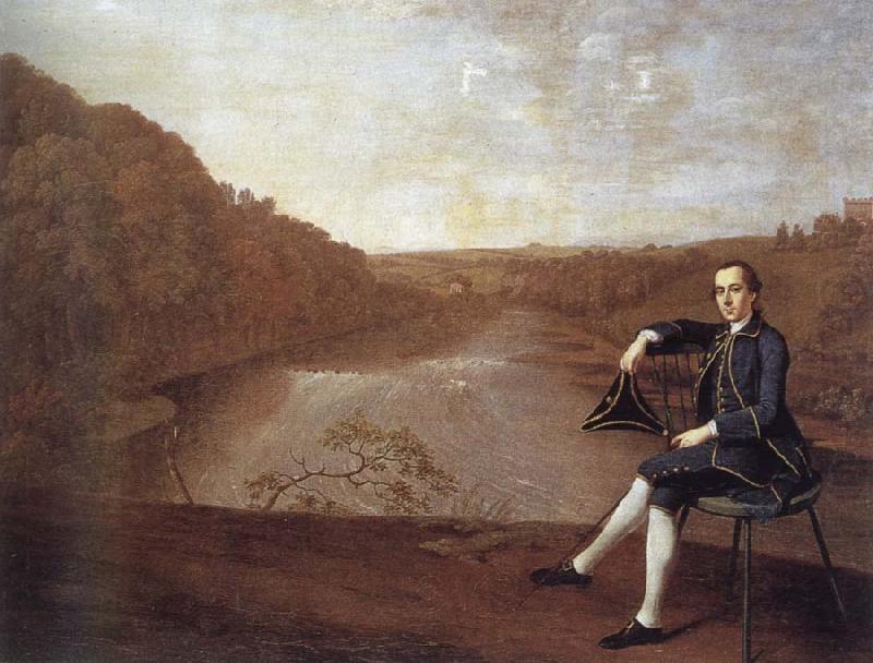 Arthur Devis Philip Howard Seated before a panorama of the river Eden at Corby Castle oil painting picture